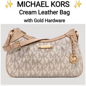 Michael Kors Cream Leather Shoulder Bag with Gold Hardware
